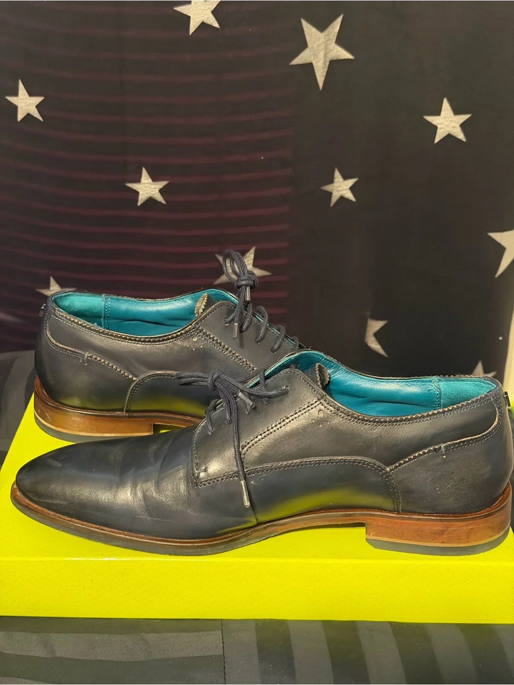 Ted Baker Navy Leather Derby Shoes with Teal Inner Lining